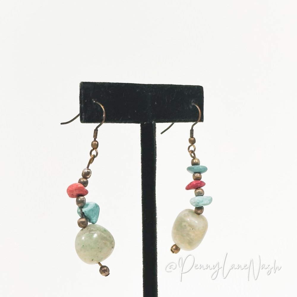 Vintage Mini Beads w/ Large Bead Dangle Earrings - Picture 2 of 4